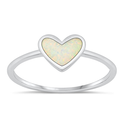 Sterling Silver Oxidized Heart White Lab Opal Ring