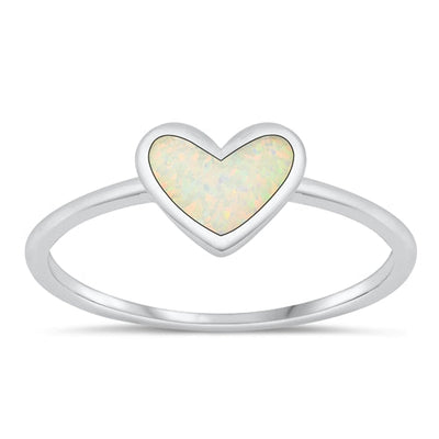 Sterling Silver Oxidized Heart White Lab Opal Ring