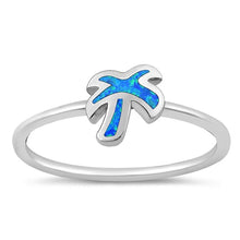 Load image into Gallery viewer, Sterling Silver Rhodium Plated Palm Tree Blue Lab Opal and Ring