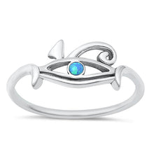 Load image into Gallery viewer, Sterling Silver Oxidized Eye Of Horus Blue Lab Opal Ring
