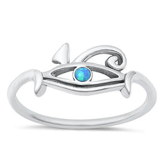 Sterling Silver Oxidized Eye Of Horus Blue Lab Opal Ring
