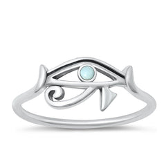 Sterling Silver Oxidized Eye Of Horus Genuine Larimar Stone Ring Face Height-8mm