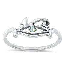 Load image into Gallery viewer, Sterling Silver Oxidized Eye Of Horus White Lab Opal Ring