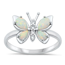 Load image into Gallery viewer, Sterling Silver Rhodium Plated Butterfly White Lab Opal And Clear CZ Ring