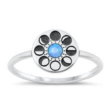 Load image into Gallery viewer, Sterling Silver Oxidized Moon Phases Blue Lab Opal Ring