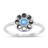 Sterling Silver Oxidized Moon Phases Blue Lab Opal Ring