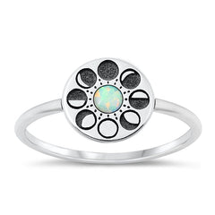 Sterling Silver Oxidized Moon Phases White Lab Opal Ring