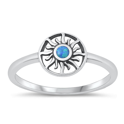 Sterling Silver Oxidized Sun Blue Lab Opal and Ring-8.5mm