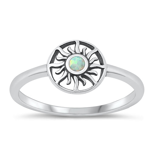 Sterling Silver Oxidized Sun White Lab Opal and Ring-8.5mm