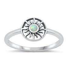 Load image into Gallery viewer, Sterling Silver Oxidized Sun White Lab Opal and Ring-8.5mm