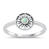 Sterling Silver Oxidized Sun White Lab Opal and Ring-8.5mm