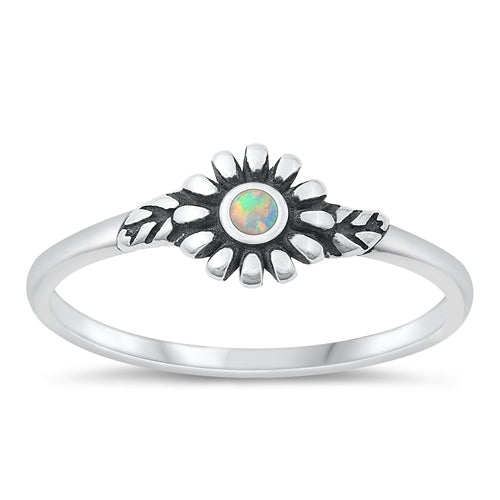 Sterling Silver Oxidized White Lab Opal Ring-6.6mm