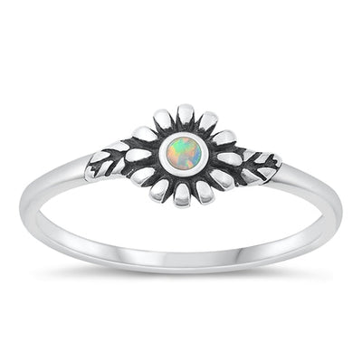 Sterling Silver Oxidized White Lab Opal Ring-6.6mm