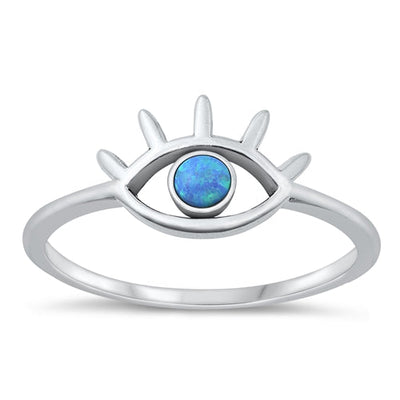 Sterling Silver Oxidized Eye Blue Lab Opal and Ring-8.7mm