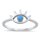 Sterling Silver Oxidized Eye Blue Lab Opal and Ring-8.7mm