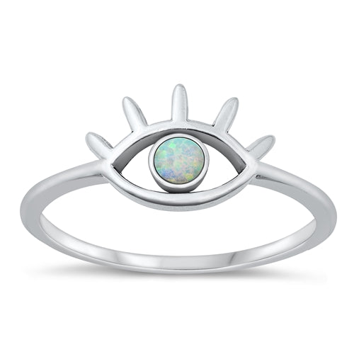 Sterling Silver Oxidized White Lab Opal and Ring-8.7mm