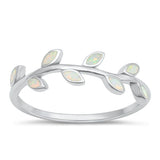 Sterling Silver Rhodium Plated Leaves White Lab Opal Ring