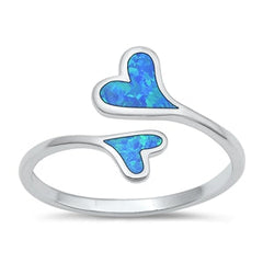 Sterling Silver Rhodium Plated Heart Blue Lab Opal Ring
