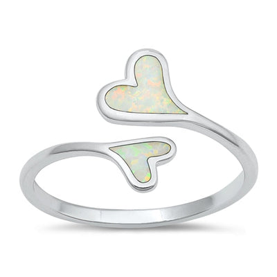 Sterling Silver Rhodium Plated Heart White Lab Opal Ring