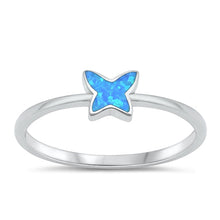 Load image into Gallery viewer, Sterling Silver Rhodium Plated Butterfly Blue Lab Opal Ring
