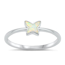 Load image into Gallery viewer, Sterling Silver Rhodium Plated Butterfly White Lab Opal Ring