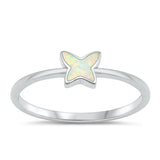 Sterling Silver Rhodium Plated Butterfly White Lab Opal Ring