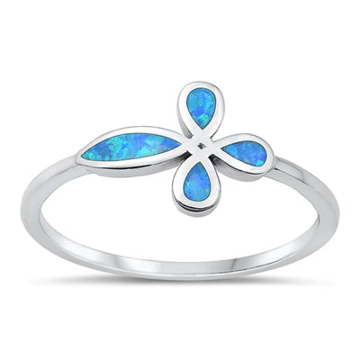 Sterling Silver Rhodium Plated Cross Blue Lab Opal Ring