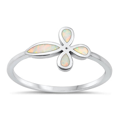 Sterling Silver Rhodium Plated Cross White Lab Opal Ring