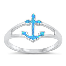 Load image into Gallery viewer, Sterling Silver Rhodium Plated Anchor Blue Lab Opal Ring