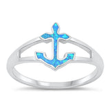 Sterling Silver Rhodium Plated Anchor Blue Lab Opal Ring