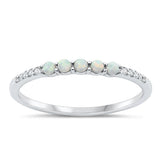 Sterling Silver Rhodium Plated White Lab Opal Ring-1.9mm