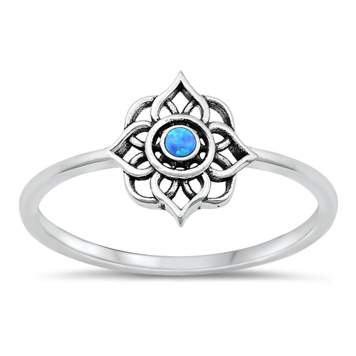 Sterling Silver Oxidized Mandala Blue Lab Opal Ring