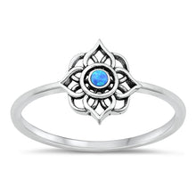 Load image into Gallery viewer, Sterling Silver Oxidized Mandala Blue Lab Opal Ring