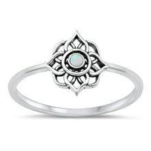 Load image into Gallery viewer, Sterling Silver Oxidized Mandala White Lab Opal Ring