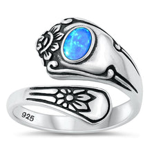 Load image into Gallery viewer, Sterling Silver Oxidized Vintage Spoon Blue Lab Opal Ring Face Height-17.5mm