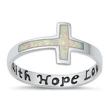 Load image into Gallery viewer, Sterling Silver Oxidized Cross White Lab Opal and Ring-10mm