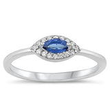 Sterling Silver Rhodium Plated Eye Blue Sapphire CZ and Clear CZ Ring