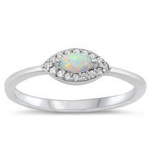 Load image into Gallery viewer, Sterling Silver Rhodium Plated Eye White Lab Opal and Clear CZ Ring