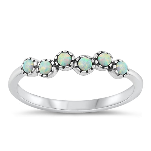 Sterling Silver Rhodium Plated White Lab Opal Ring-4mm