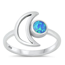 Load image into Gallery viewer, Sterling Silver Oxidized Moon Blue Lab Opal Ring