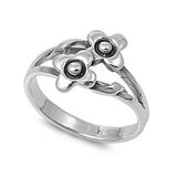 Sterling Silver Trendy Double Flower Design Band Ring with Face Height of 12MM