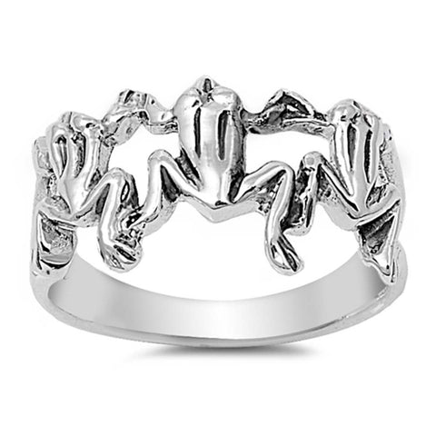 Sterling Silver Fancy Modish Three Frogs Ring