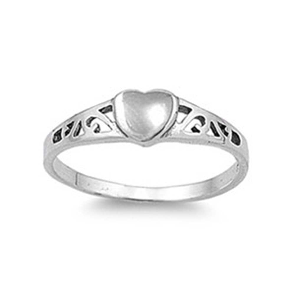 Sterling Silver Fancy Heart Design Band Ring with Face Height of 5MM