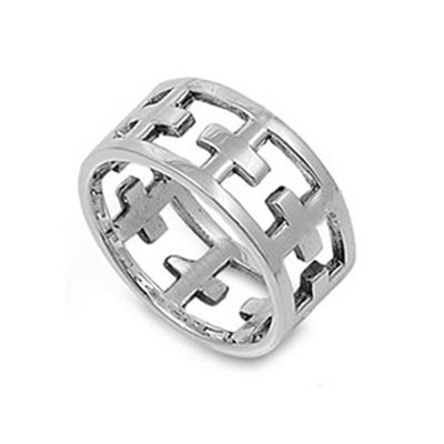 Sterling Silver Stylish Open Cut Multiple Cross Band Ring with Band Width of 10MM