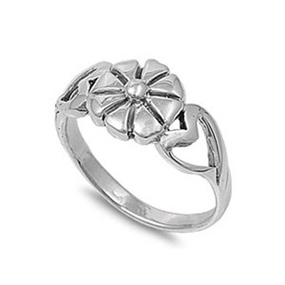 Sterling Silver Stylish Flower and Heart Design Ring