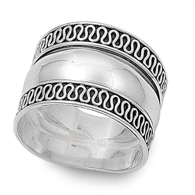 Sterling Silver Modish Eternal Curve Bali Wide Band Ring with Face Height of 17MM