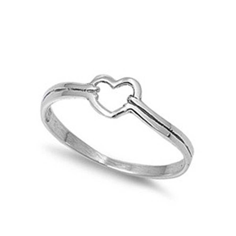 Sterling Silver Trendy Open Cut Heart Thin Band Ring with Face Height of 6MM