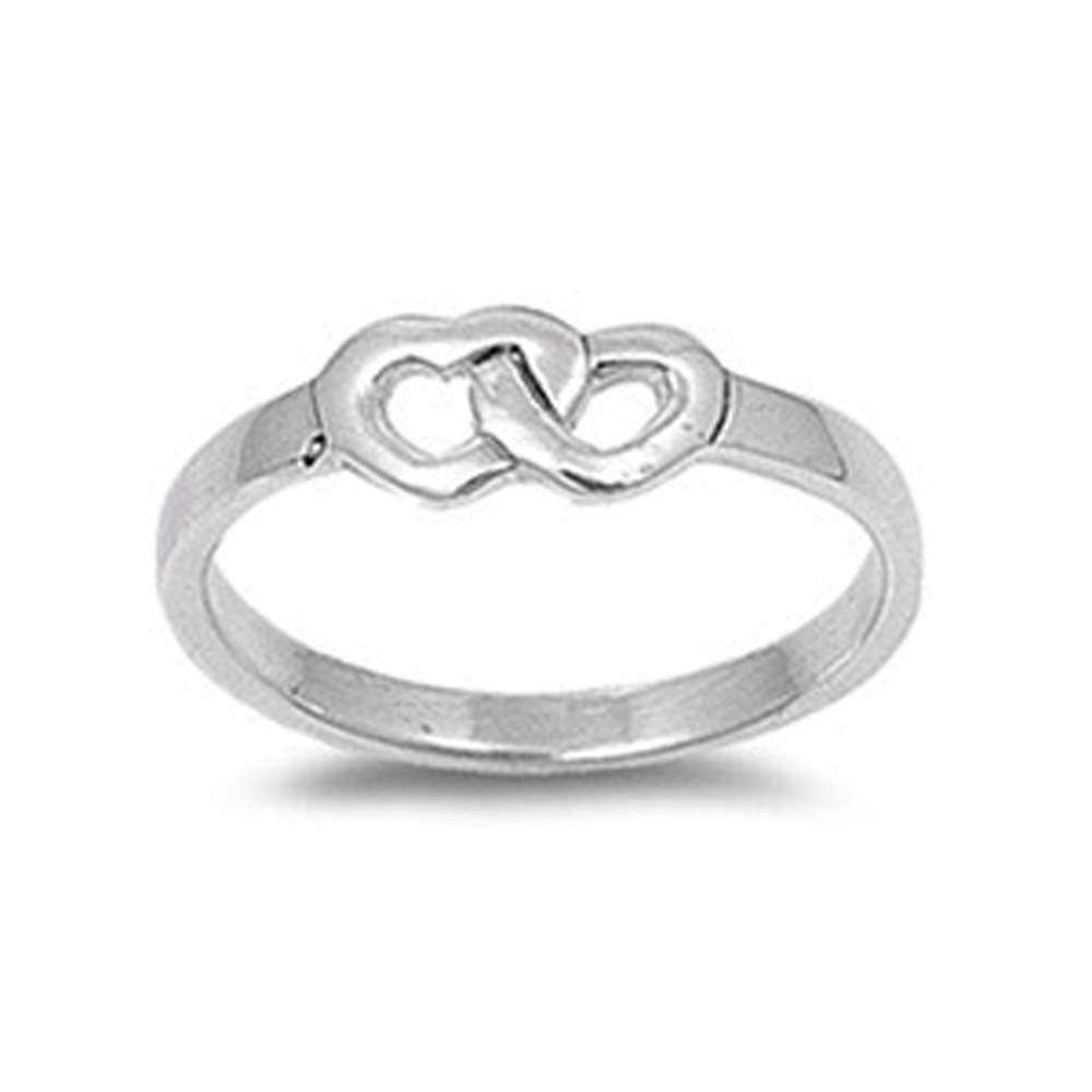 Sterling Silver Plain Twin Heart Ring with Face Height of 6MM