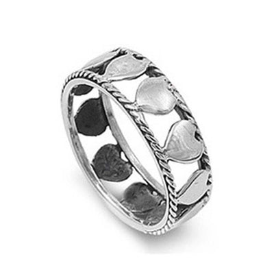Sterling Silver Trendy Solid Multiple Heart Twisted Edge Ring with