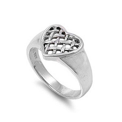 Sterling Silver Fancy Heart Design Ring with Face Height of 12MM